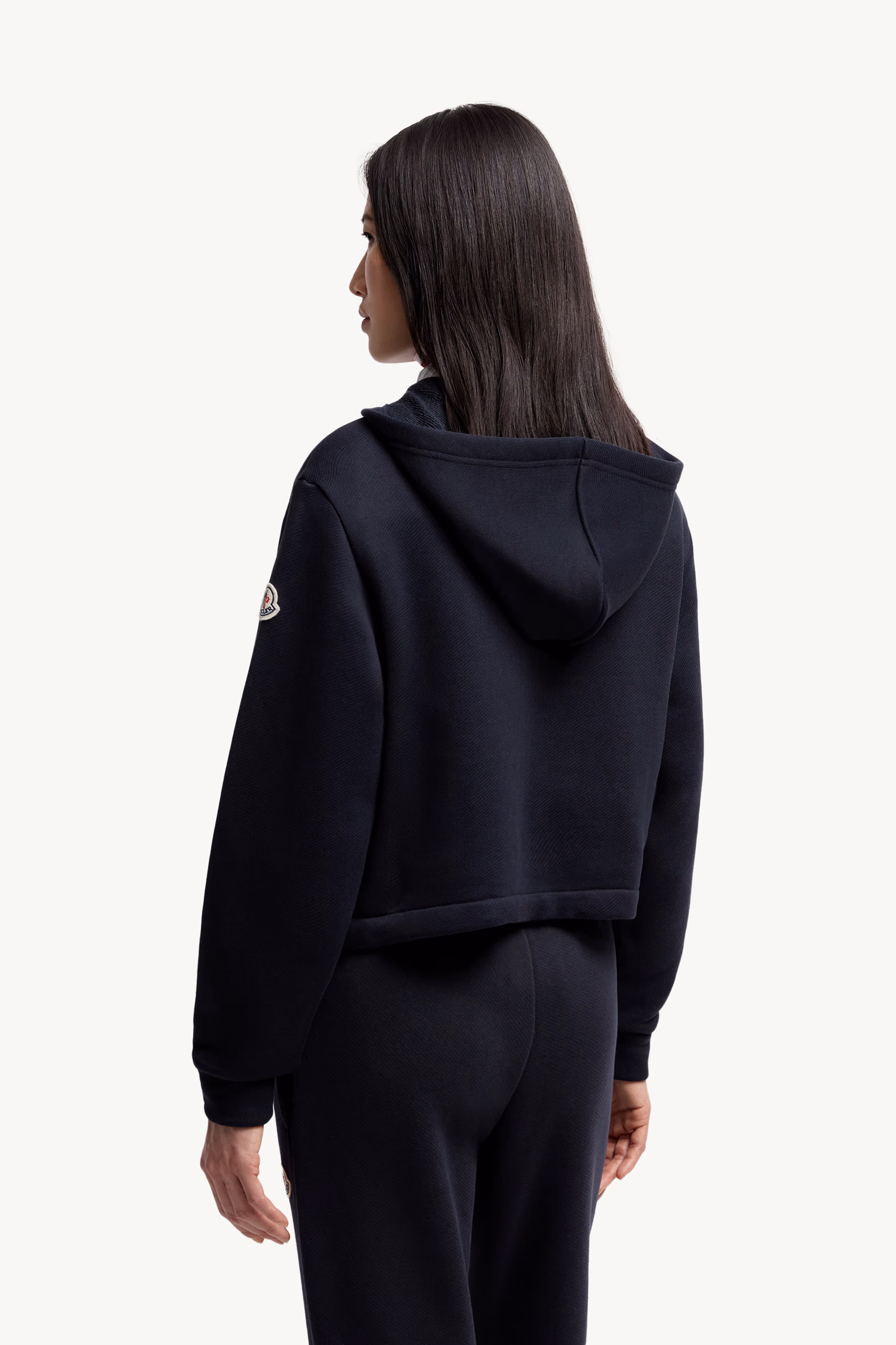 Sweat à capuche zippé en coton avec détails en maille Femmes Bleu marine Moncler 5